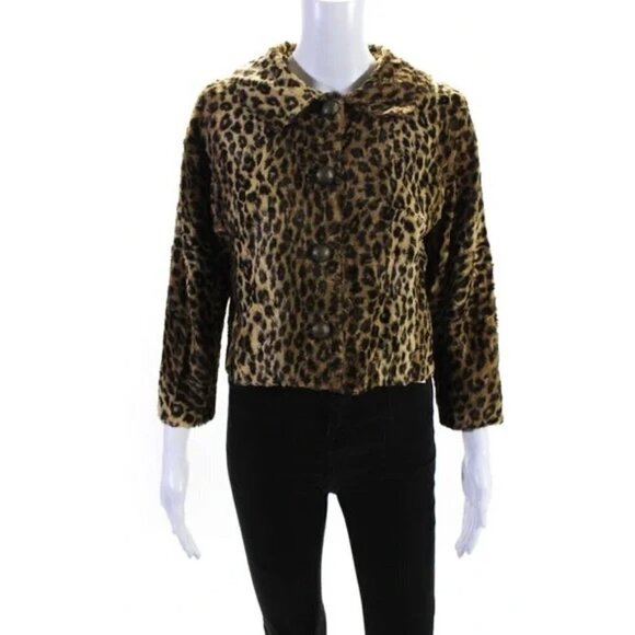 🆕 What Comes Around Goes Around Womens Anmal Print cropped Jacket Brown small - Picture 1 of 8